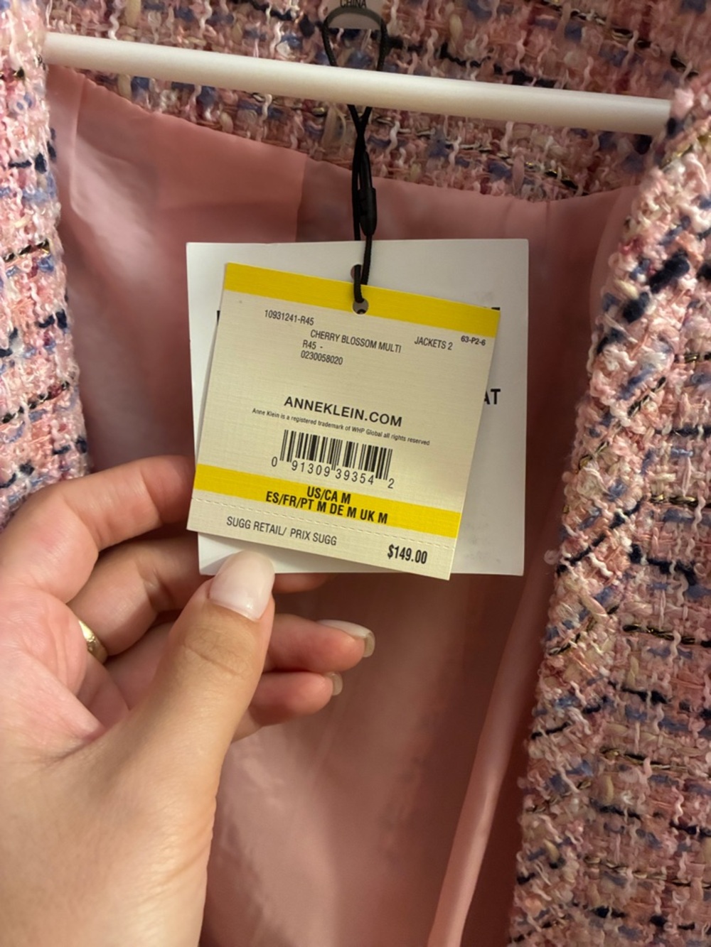 Anne Klein Pink Tweed Collarless Blazer - Picture 2 of 3